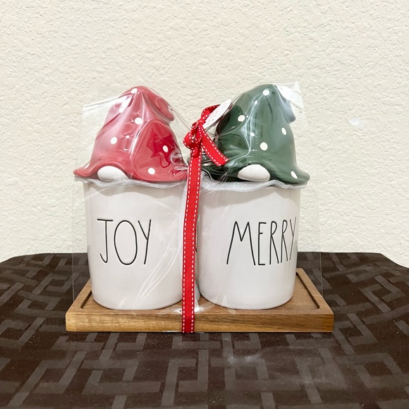 Rae Dunn Other Rae Dunn Joy Merry Gnome Canister Set On Wooden Tray